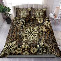 Vintage Tonga Tribal Ngatu Pattern Bedding Set With Pacific Floral Brown Art LT9 - Polynesian Pride