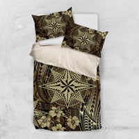 Vintage Tonga Tribal Ngatu Pattern Bedding Set With Pacific Floral Brown Art LT9 US Twin 172cm x 218cm Brown - Polynesian Pride