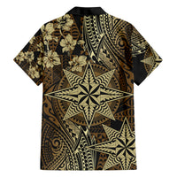 Vintage Tonga Tribal Ngatu Pattern Family Matching Off The Shoulder Long Sleeve Dress and Hawaiian Shirt With Pacific Floral Brown Art LT9 - Polynesian Pride