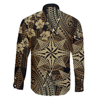 Vintage Tonga Tribal Ngatu Pattern Family Matching Off Shoulder Short Dress and Hawaiian Shirt With Pacific Floral Brown Art