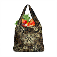 Vintage Tonga Tribal Ngatu Pattern Grocery Bag With Pacific Floral Brown Art LT9 1-pack One Size Brown - Polynesian Pride