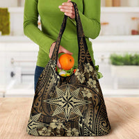Vintage Tonga Tribal Ngatu Pattern Grocery Bag With Pacific Floral Brown Art LT9 - Polynesian Pride