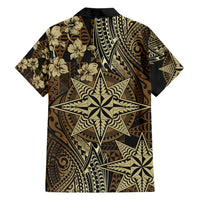 Vintage Tonga Tribal Ngatu Pattern Hawaiian Shirt With Pacific Floral Brown Art LT9 - Polynesian Pride
