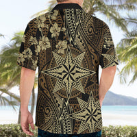 Vintage Tonga Tribal Ngatu Pattern Hawaiian Shirt With Pacific Floral Brown Art LT9 - Polynesian Pride