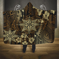 Vintage Tonga Tribal Ngatu Pattern Hooded Blanket With Pacific Floral Brown Art LT9 One Size Brown - Polynesian Pride