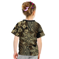 Vintage Tonga Tribal Ngatu Pattern Kid T Shirt With Pacific Floral Brown Art