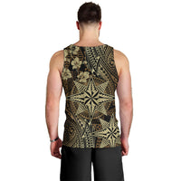 Vintage Tonga Tribal Ngatu Pattern Men Tank Top With Pacific Floral Brown Art LT9 - Polynesian Pride