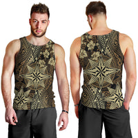 Vintage Tonga Tribal Ngatu Pattern Men Tank Top With Pacific Floral Brown Art LT9 - Polynesian Pride
