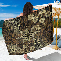 Vintage Tonga Tribal Ngatu Pattern Sarong With Pacific Floral Brown Art
