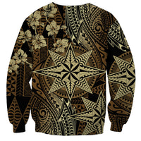 Vintage Tonga Tribal Ngatu Pattern Sweatshirt With Pacific Floral Brown Art LT9 - Polynesian Pride