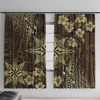 Vintage Tonga Tribal Ngatu Pattern Window Curtain With Pacific Floral Brown Art LT9 With Hooks Brown - Polynesian Pride