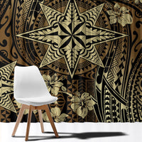 Vintage Tonga Tribal Ngatu Pattern Window Curtain With Pacific Floral Brown Art LT9 - Polynesian Pride
