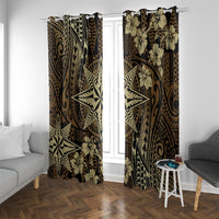 Vintage Tonga Tribal Ngatu Pattern Window Curtain With Pacific Floral Brown Art LT9 With Grommets Brown - Polynesian Pride