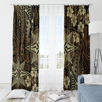 Vintage Tonga Tribal Ngatu Pattern Window Curtain With Pacific Floral Brown Art LT9 - Polynesian Pride