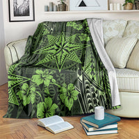 Vintage Tonga Tribal Ngatu Pattern Blanket With Pacific Floral Lime Green Art LT9 Lime Green - Polynesian Pride