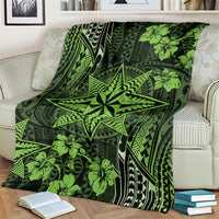Vintage Tonga Tribal Ngatu Pattern Blanket With Pacific Floral Lime Green Art LT9 - Polynesian Pride