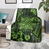 Vintage Tonga Tribal Ngatu Pattern Blanket With Pacific Floral Lime Green Art LT9 - Polynesian Pride