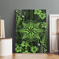 Vintage Tonga Tribal Ngatu Pattern Canvas Wall Art With Pacific Floral Lime Green Art LT9 - Polynesian Pride