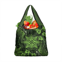 Vintage Tonga Tribal Ngatu Pattern Grocery Bag With Pacific Floral Lime Green Art LT9 1-pack One Size Lime Green - Polynesian Pride