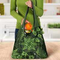 Vintage Tonga Tribal Ngatu Pattern Grocery Bag With Pacific Floral Lime Green Art LT9 - Polynesian Pride