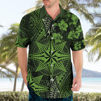 Vintage Tonga Tribal Ngatu Pattern Hawaiian Shirt With Pacific Floral Lime Green Art LT9 - Polynesian Pride