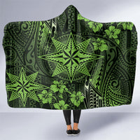 Vintage Tonga Tribal Ngatu Pattern Hooded Blanket With Pacific Floral Lime Green Art LT9 - Polynesian Pride