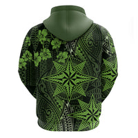 Vintage Tonga Tribal Ngatu Pattern Hoodie With Pacific Floral Lime Green Art