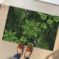 Vintage Tonga Tribal Ngatu Pattern Rubber Doormat With Pacific Floral Lime Green Art LT9 - Polynesian Pride