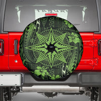 Vintage Tonga Tribal Ngatu Pattern Spare Tire Cover With Pacific Floral Lime Green Art LT9 - Polynesian Pride