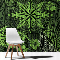 Vintage Tonga Tribal Ngatu Pattern Window Curtain With Pacific Floral Lime Green Art LT9 - Polynesian Pride