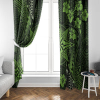 Vintage Tonga Tribal Ngatu Pattern Window Curtain With Pacific Floral Lime Green Art LT9 - Polynesian Pride