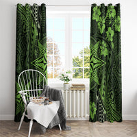 Vintage Tonga Tribal Ngatu Pattern Window Curtain With Pacific Floral Lime Green Art LT9 - Polynesian Pride