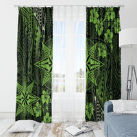 Vintage Tonga Tribal Ngatu Pattern Window Curtain With Pacific Floral Lime Green Art LT9 - Polynesian Pride