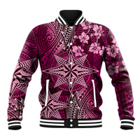 Vintage Tonga Tribal Ngatu Pattern Baseball Jacket With Pacific Floral Pink Art LT9 Unisex Pink - Polynesian Pride