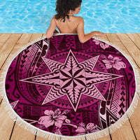 Vintage Tonga Tribal Ngatu Pattern Beach Blanket With Pacific Floral Pink Art LT9 - Polynesian Pride