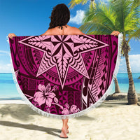 Vintage Tonga Tribal Ngatu Pattern Beach Blanket With Pacific Floral Pink Art LT9 - Polynesian Pride
