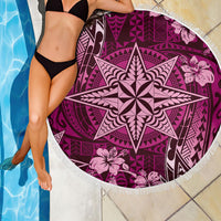 Vintage Tonga Tribal Ngatu Pattern Beach Blanket With Pacific Floral Pink Art LT9 - Polynesian Pride
