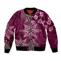Vintage Tonga Tribal Ngatu Pattern Bomber Jacket With Pacific Floral Pink Art LT9 Unisex Pink - Polynesian Pride