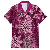Vintage Tonga Tribal Ngatu Pattern Hawaiian Shirt With Pacific Floral Pink Art LT9 Pink - Polynesian Pride