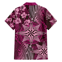 Vintage Tonga Tribal Ngatu Pattern Hawaiian Shirt With Pacific Floral Pink Art LT9 - Polynesian Pride