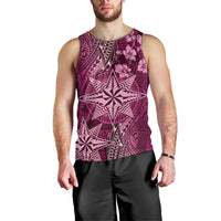 Vintage Tonga Tribal Ngatu Pattern Men Tank Top With Pacific Floral Pink Art LT9 - Polynesian Pride