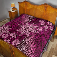 Vintage Tonga Tribal Ngatu Pattern Quilt With Pacific Floral Pink Art