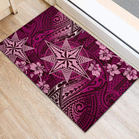 Vintage Tonga Tribal Ngatu Pattern Rubber Doormat With Pacific Floral Pink Art LT9 - Polynesian Pride