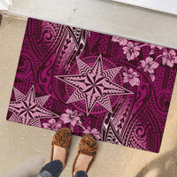 Vintage Tonga Tribal Ngatu Pattern Rubber Doormat With Pacific Floral Pink Art LT9 - Polynesian Pride