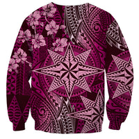 Vintage Tonga Tribal Ngatu Pattern Sweatshirt With Pacific Floral Pink Art LT9 - Polynesian Pride