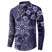 Vintage Tonga Tribal Ngatu Pattern Button Sweatshirt With Pacific Floral Pink Art LT9 - Polynesian Pride