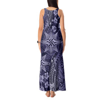 Vintage Tonga Tribal Ngatu Pattern Tank Maxi Dress With Pacific Floral Pink Art LT9 - Polynesian Pride