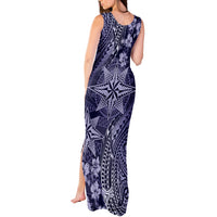 Vintage Tonga Tribal Ngatu Pattern Tank Maxi Dress With Pacific Floral Pink Art LT9 - Polynesian Pride