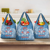 Personalised Tonga Apifo'ou College Grocery Bag Since 1865 Special Kupesi Pattern LT9 3-pack One Size Blue - Polynesian Pride