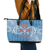 Personalised Tonga Apifo'ou College Leather Tote Bag Since 1865 Special Kupesi Pattern LT9 - Polynesian Pride